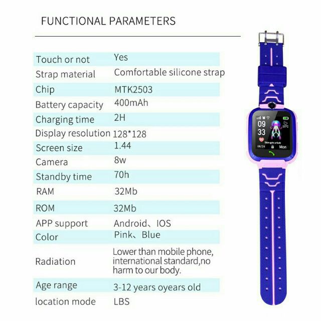 Q12 Đồng hồ thông minh Dành cho trẻ em Học sinh chống nước 1.44 inch