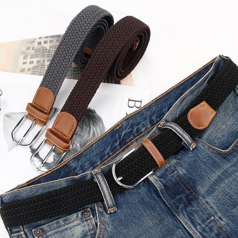 Women Men Square Pin Buckle Woven Canvas Nylon Belt Neutral Soft Simple Belt