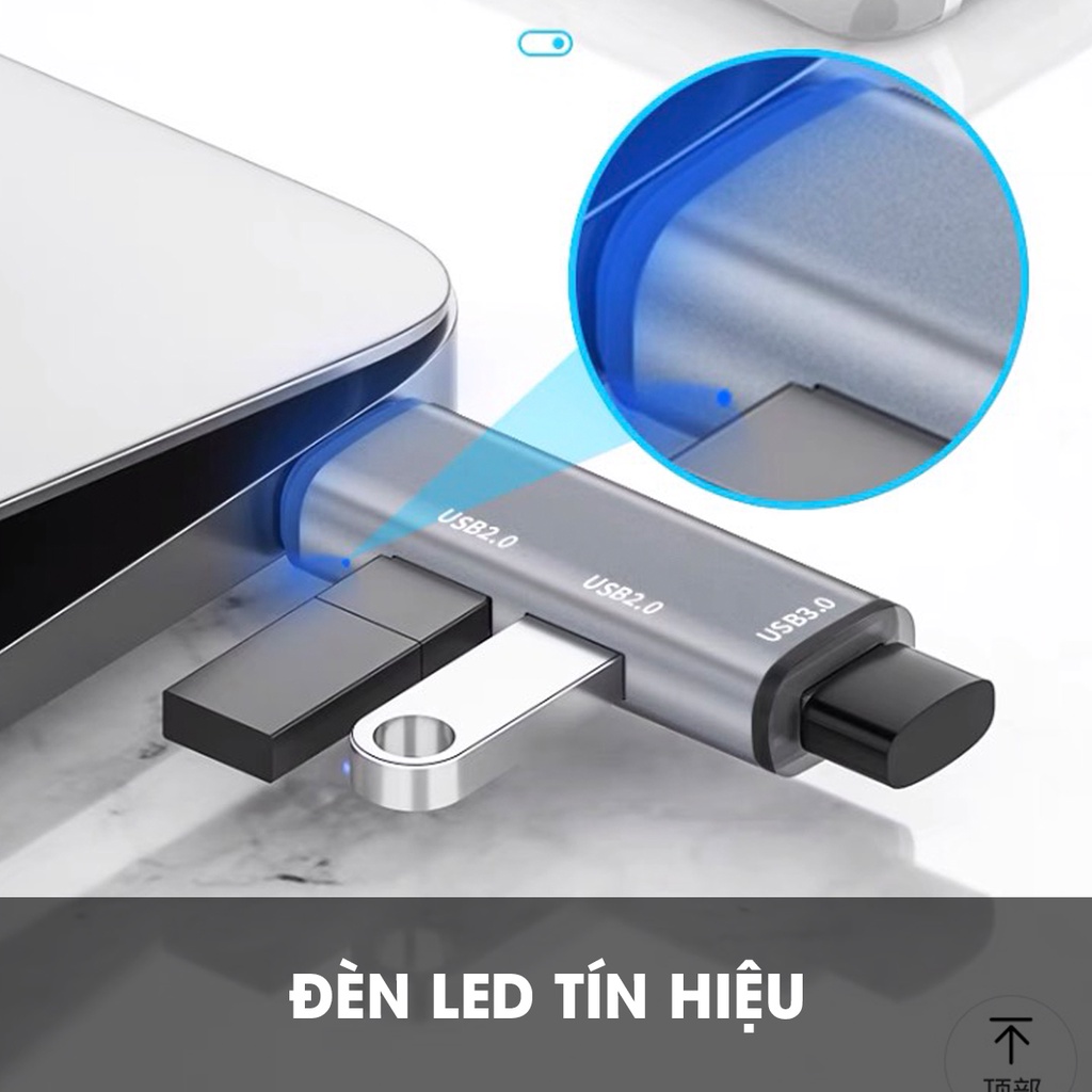 Hub USB 302 tốc độ cao, bộ chia ra 1 cổng USB 3.0 và 2 cổng USB 2.0  kết nối chuyển đổi cho laptop, PC