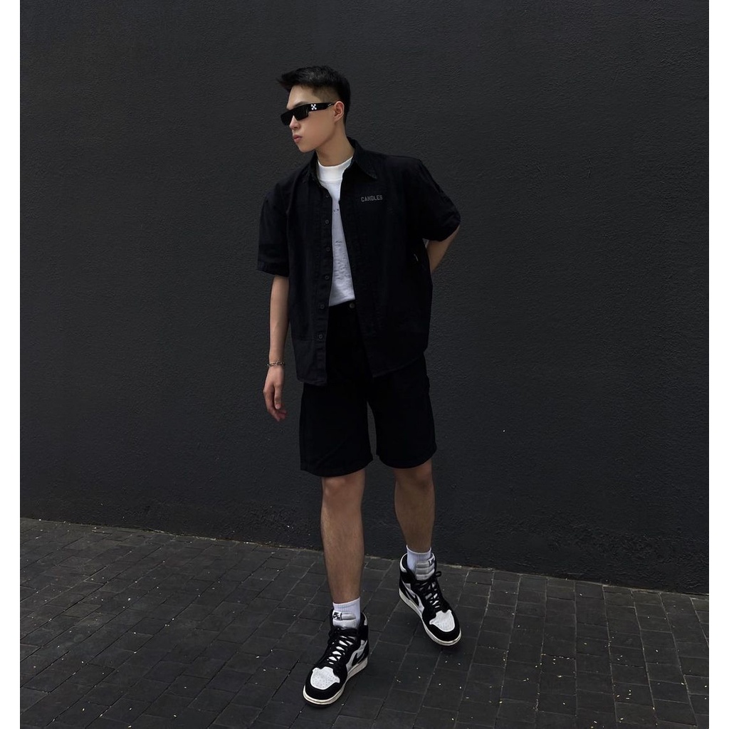 Áo sơ mi nam nữ oversized fit CANDLES TNE DOUBLE KNEE hình in sắc nét kết hợp thêu nổi Kaki 10oz chính hãng