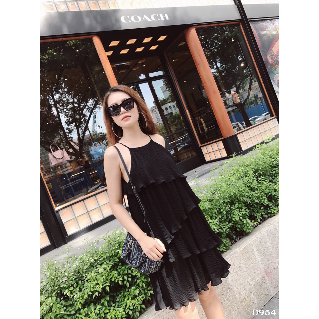 [ Hình thật ] D954 Đầm dập ly cổ yếm tầng | BigBuy360 - bigbuy360.vn