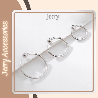 Bông tai nữ tròn đơn giản có 3 kích thước mạ bạc Jerry Accessories B01