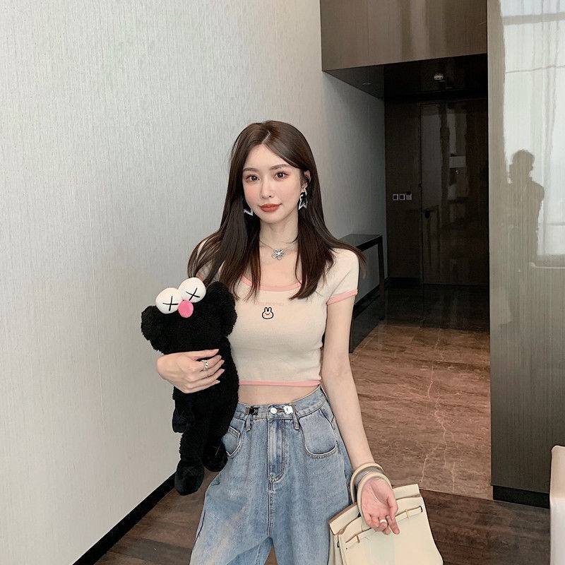 ÁO CROPTOP THÊU THỎ CUTE hàng Quảng Châu | Áo thun nữ &amp; áo kiểu - AK0043 | steven.factory