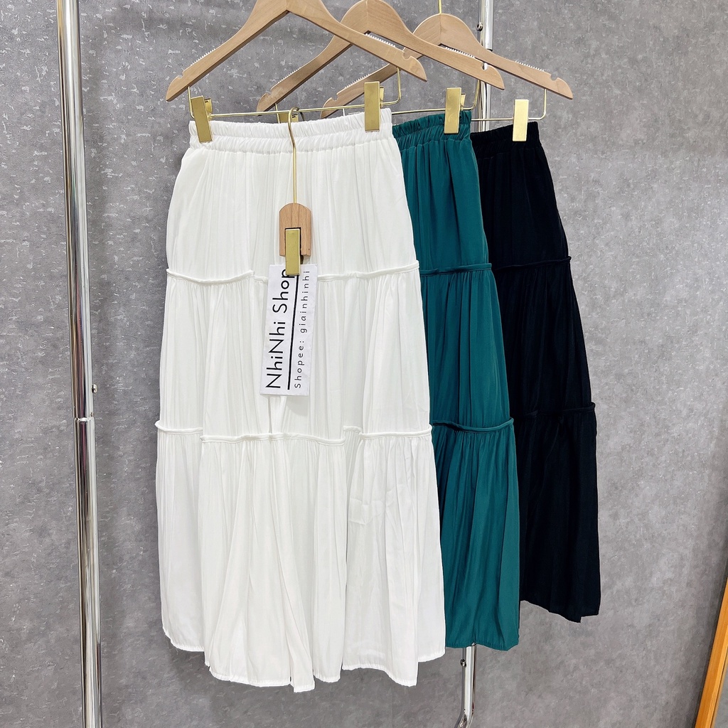 Chân váy xòe dáng dài chất thô mềm, Chân váy maxi cạp chun CV1804 - NhiNhi Shop