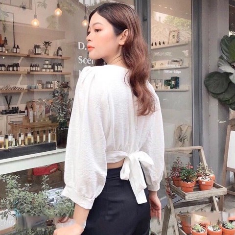 [Mã WAAUG giảm 15% đơn 99k] Áo kiểu voan croptop buộc nơ xinh xắn HÀNG Y HÌNH