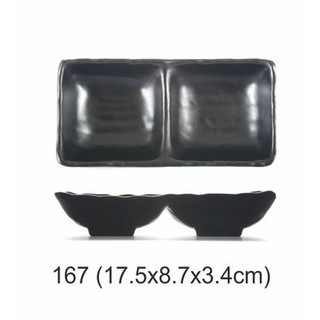 [h2kshop.vn] Chén nước chấm 2 ngăn lớn nhựa melamine màu đen rất đẹp 167