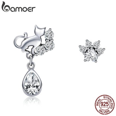 Bamoer Bông Tai bạc 925 Hình Mèo Xinh Xắn Thời Trang 2018 sce424