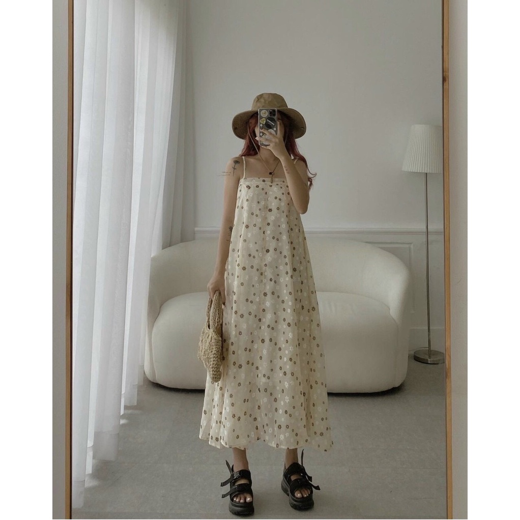 ĐẦM MAXXI HAI DÂY HOA XÒE HOA NHÍ MÀU NHÃ NHẶN ĐI BIỂN TD | BigBuy360 - bigbuy360.vn