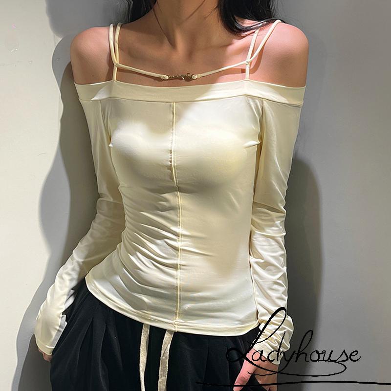 Áo Kiểu Tay Dài Hở Vai Màu Trơn Dáng Ôm Thời Trang Mùa Thu Dành Cho Nữ