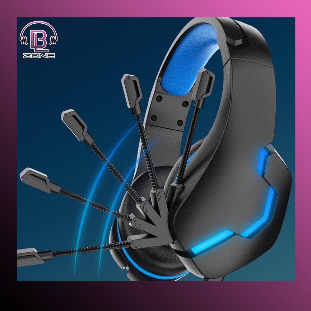 Tai nghe headphone chụp tai micro chống ồn J10 đèn LED xanh có đệm thoáng mát Bass cực hay