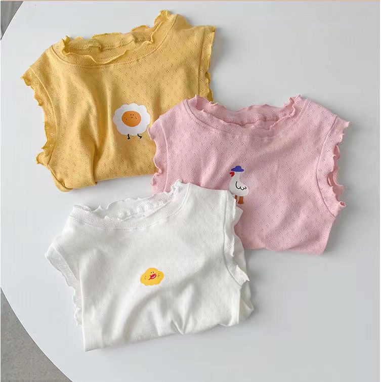 [Babycat] Hàng Có Sẵn Áo Sát Nách Cotton Phối Lưới Mỏng Thoáng Khí Phong Cách Nhật Bản Hàn Quốc Cho Bé Gái Mặc Trong Hàng Ngày