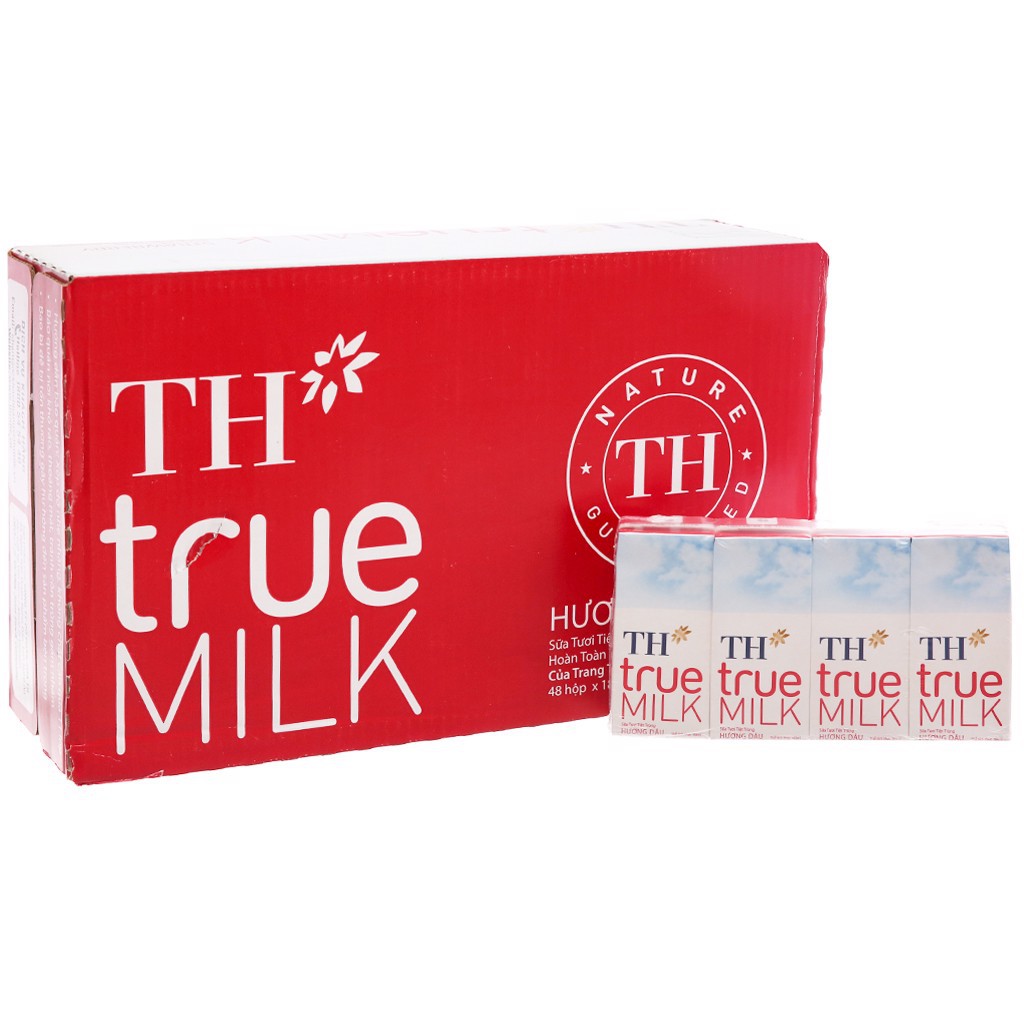 Thùng 48 hộp sữa tươi tiệt trùng hương dâu TH true MILK 180ml “GIÁ BÁN ĐÃ TRỪ KHUYẾN MÃI”