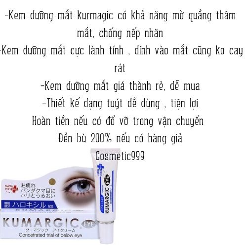 Kem dưỡng mắt, kem mắt kumagic ex nhật bản chính hãng tan quầng thâm mắt mờ nếp nhăn chống lão hóa Cosmetic999