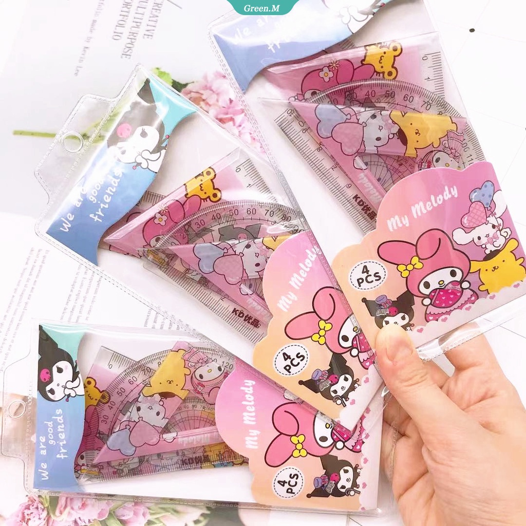 Bộ Thước Tam Giác Thước Kẻ Họa Tiết Hoạt Hình Kuromi My Melody Cinnamoroll Dễ Thương Cho Học Sinh