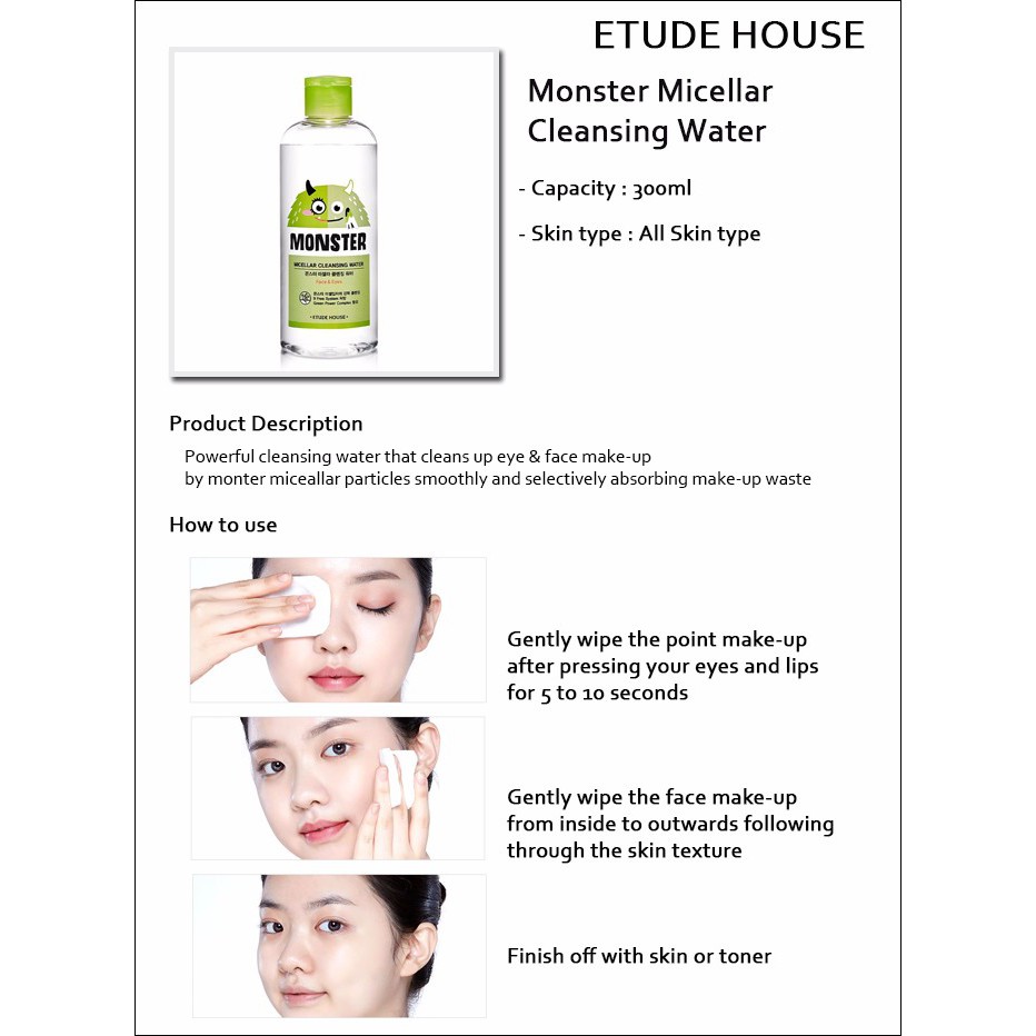 Nước Tẩy Trang  Monster Micellar Cleansing Water 300ml