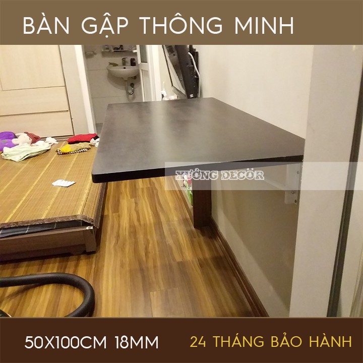 Bàn gập thông minh treo tường 50x80 - 50x100 gỗ tự nhiên nâu óc chó dầy 18mm tải 50-70kg