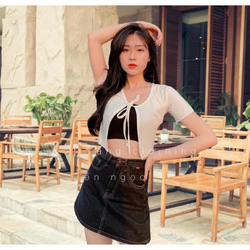 Áo Croptop Khoác Cột Dây Trước Ngực Tay Ngắn Cute Đơn Giản Thoáng Mát | Áo Croptop Nữ Đẹp Khoác Cột Dây Tay Ngắn CT41