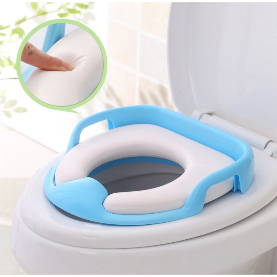 [Chọn Màu] Bệ Ngồi Toilet Thu Nhỏ Đi Vệ Sinh Cho Bé Có Tay Vịn