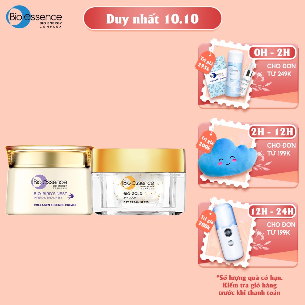 Combo dưỡng da tươi trẻ ngăn ngừa lão hóa Bio-Essence(Kem dưỡng ban đêm Bio-Gold 40g+Mặt nạ ngủ Bio-Bird's Nest 50g)