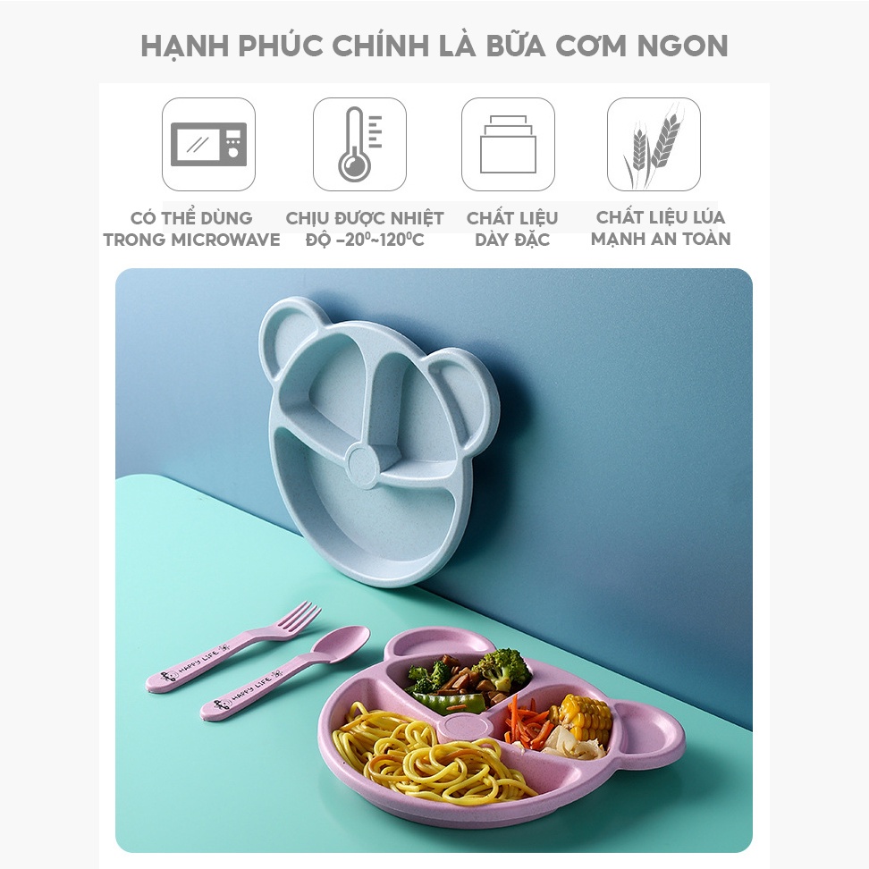 Khay Đựng Thức Ăn Lúa Mạch 3 Món Hình Gấu Cho Bé MA128