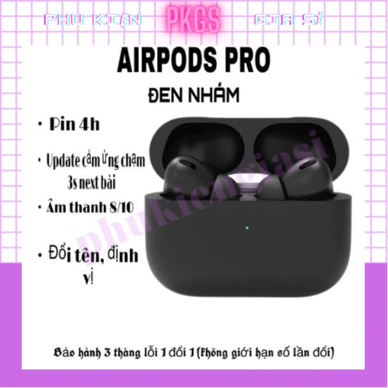 Tai nghe bluetooth - Tai nghe APods Pro đen nhám, đổi tên, định vị, update cảm biến mới giữ next bài
