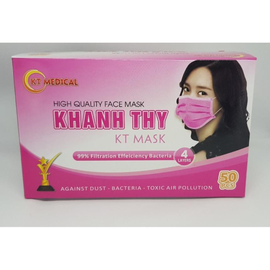 Hộp 50 Cái Khẩu trang y tế kháng khuẩn Khánh Thy Hoặc Number One 4 lớp lọc (Hồng)