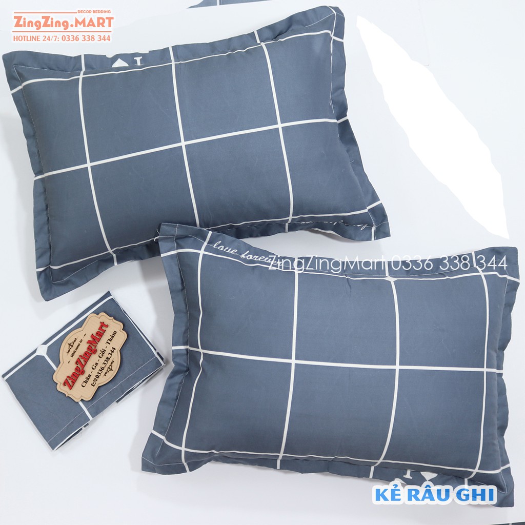 Bộ Ga Gối Poly Ga trải giường | Bộ Drap giường Kẻ Râu Ghi( 1 ga + 2 vỏ áo gối ) - ZingZingMart