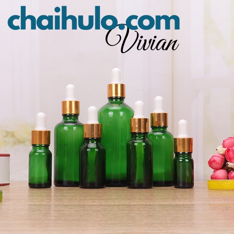 {XẢ KHO} Chai lọ đựng serum, đựng tinh dầu, chiết mỹ phẩm, đựng dầu dừa thân xanh lá nút bóp vàng đầu trắng