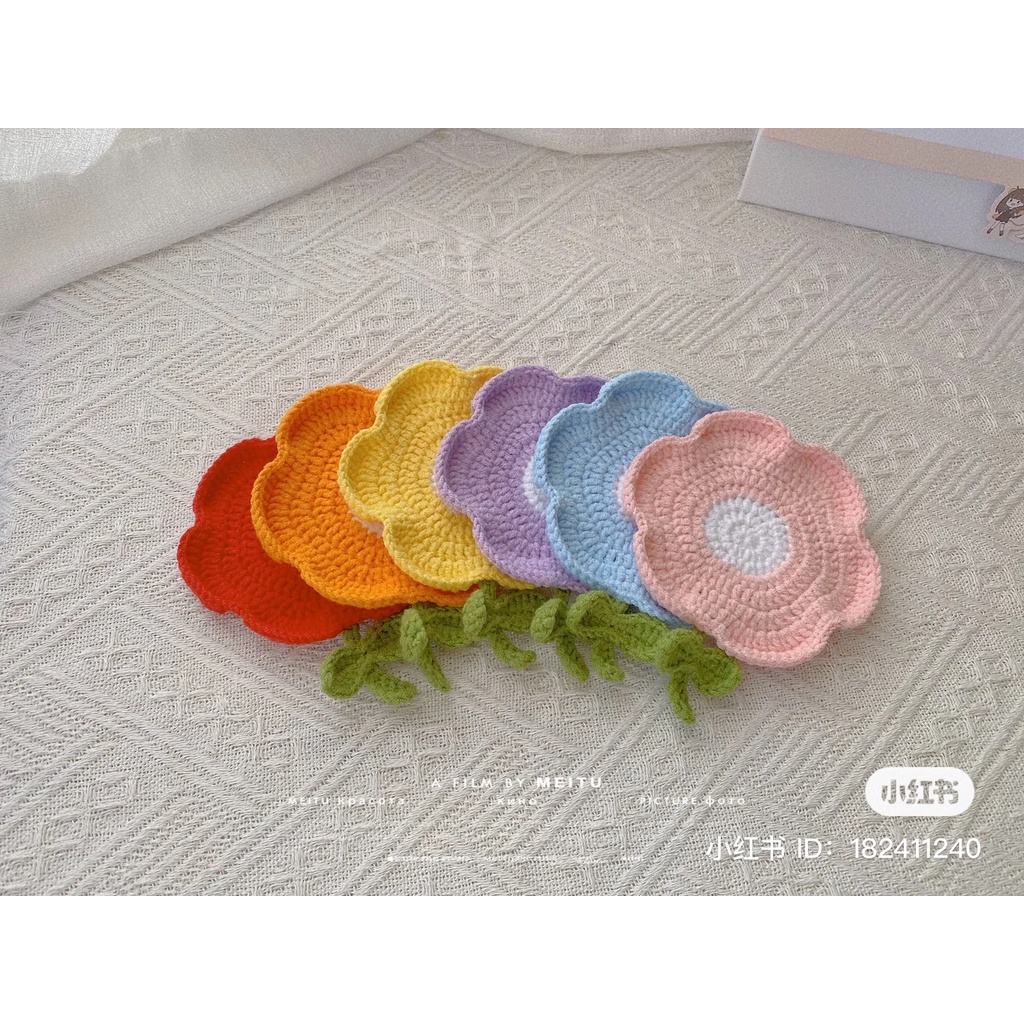 Lót ly hình bông hoa, lót cốc len handmade nhiều màu pastel CHILLMEOW