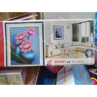 Tranh đính đá bình hoa sen df2561