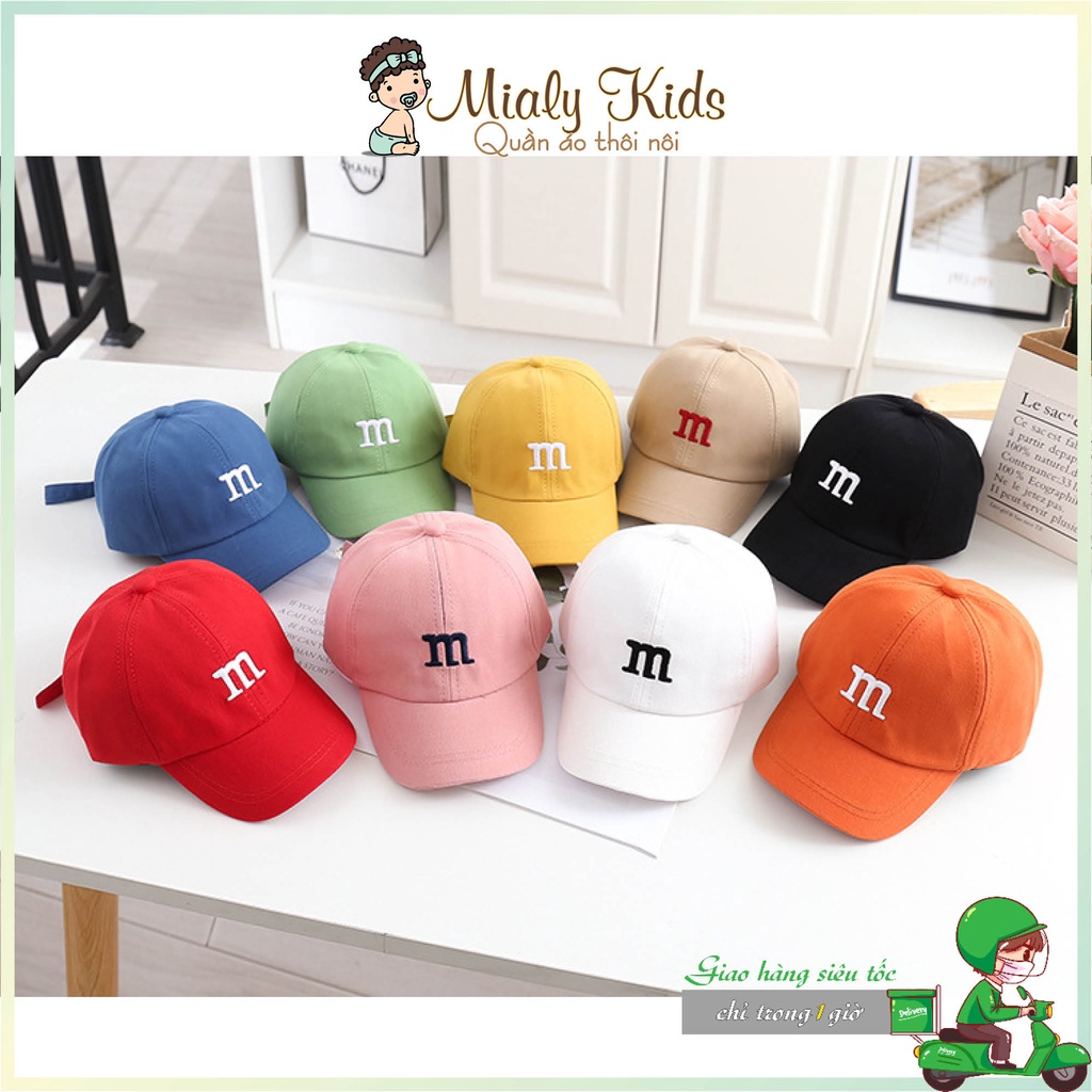 Nón Lưỡi Trai Thêu Chữ M Cho Bé 1-5 tuổi - Mũ lưỡi trai có điều chỉnh kích cỡ, in chữ dễ thương cho bé