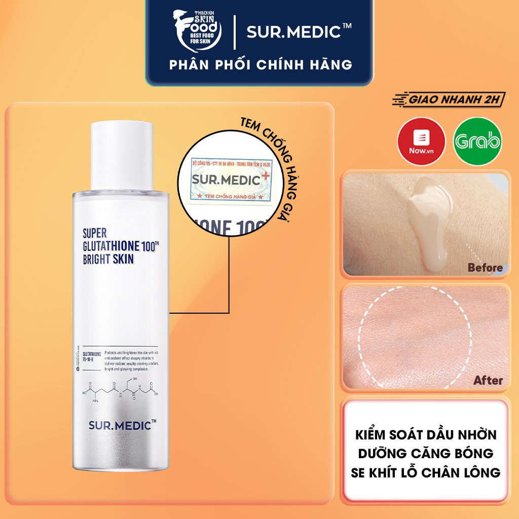 Nước Hoa Hồng Dưỡng Trắng Da Sur.Medic+ Super Glutathione 100 Bright Skin 145ml