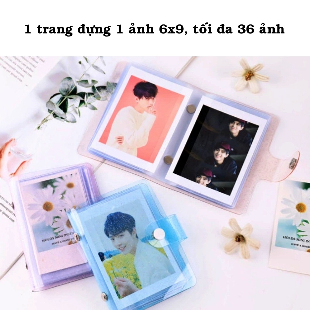 Album ảnh mini đựng 36 ảnh 6x9, lomo card, cardvisit, bìa nhựa trong kim tuyến lấp lánh tại kho album ảnh AnVy