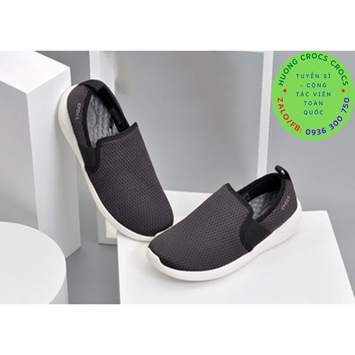 GIÀY LƯỜI CROCS VẢI LƯỚI LITERIDE SLIP ON CHO NAM MÀU ĐEN CHUẨN XỊN FULL BOX