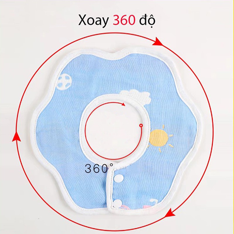 Khăn yếm cho bé, khăn xô 6 lớp xoay 360 độ, 100% cotton, khuy bấm tiện lợi, nhiều màu sắc dễ thương