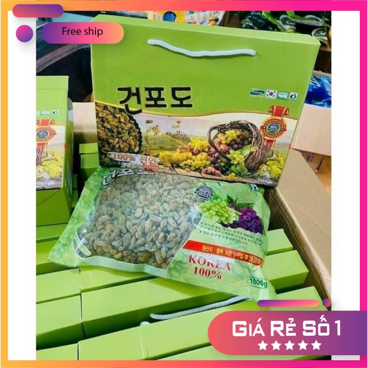 [HỘP QUÀ CAO CẤP] Nho xanh khô Hàn Quốc 1KG (tặng kèm HỘP QUÀ)