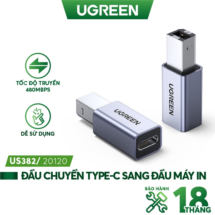 Đầu chuyển đổi USB type C sang cổng máy in USB B UGREEN US382 20120 - Hàng phân phối chính hãng - Bảo hành 18 tháng