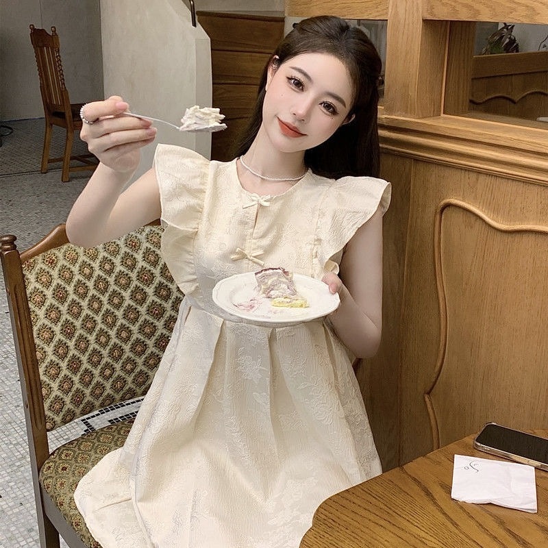 Đầm Dáng Chữ A Tay Bay Thắt Nơ Phong Cách Trung Hoa Cổ Điển Ngọt Ngào Thời Trang Mùa Hè Hàng Mới Dành