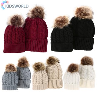 Mũ beanie Trùm Đầu Đính Quả Bông Cho Mẹ Và Bé