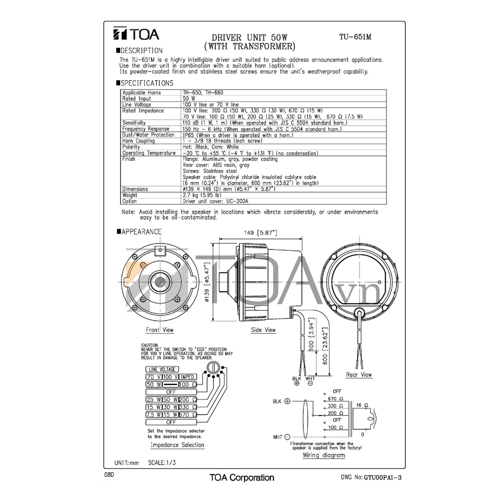 Củ loa TOA TU-651M - Made in Indonesia