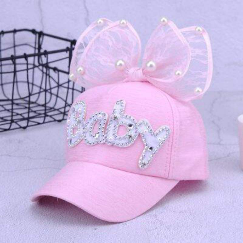 Mũ lưỡi trai in chữ đính nơ dễ thương cho bé gái