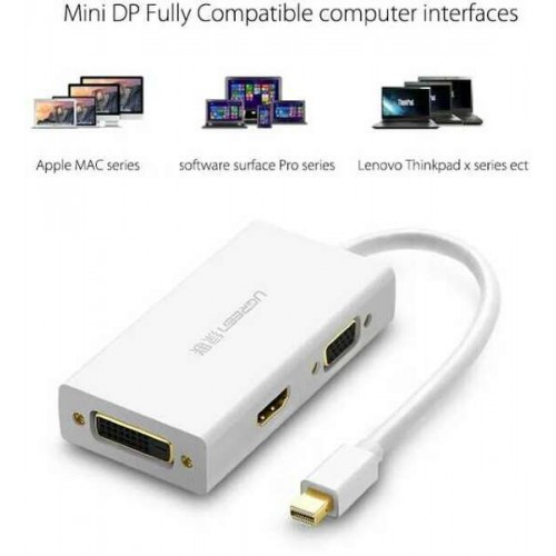 Cáp Mini Displayport To VGA + HDMI + DVI UGREEN 20417 (Màu Trắng) - Hàng Chính Hãng