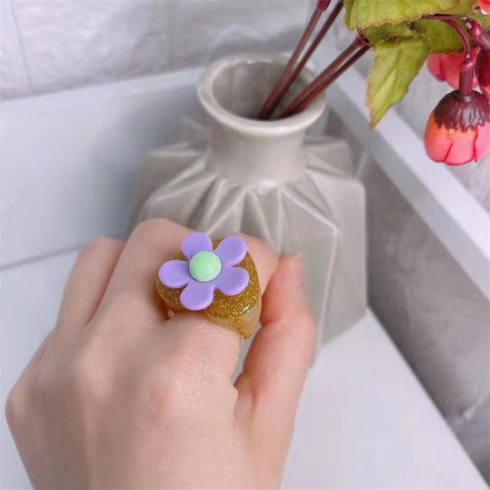 Nhẫn 2 Lớp Hình Hoa Hướng Dương Mặt Cười Bằng Nhựa Resin Màu Kẹo Ngọt Thời Trang