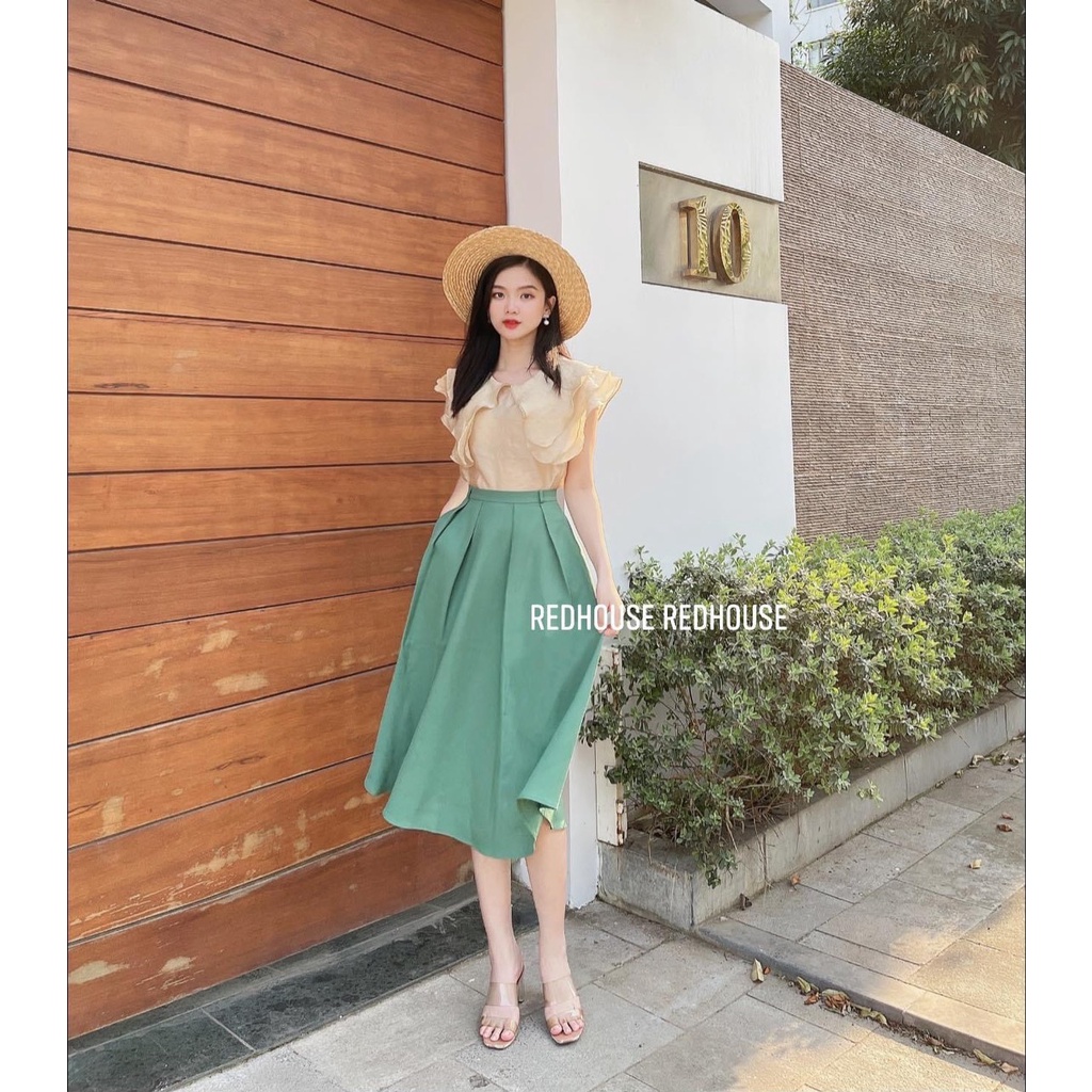 Set áo cổ bèo cánh tiên chân váy dài cá tính TRH10165