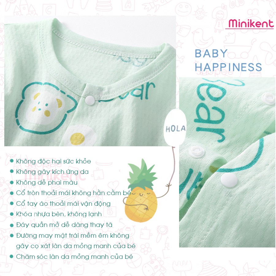 Body đùi cotton lưới mềm mát mùa hè,bodysuit romper bấm cúc mỏng ngắn tay cho bé