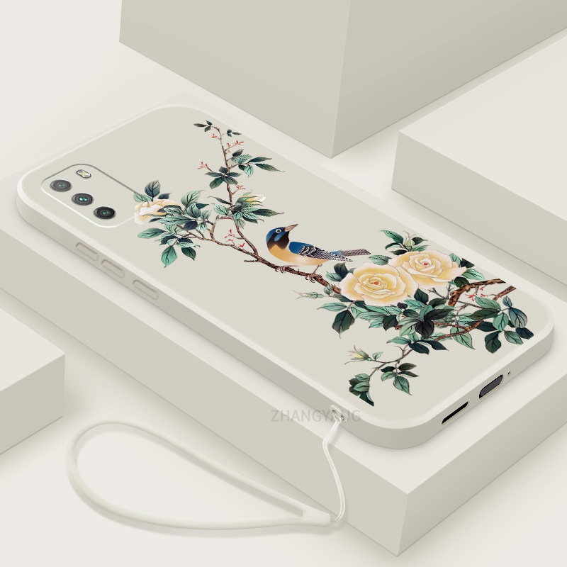 Ốp Điện Thoại TPU Mềm Họa Tiết Hoa Và Chim Có Dây Đeo Cho Poco m3 f3