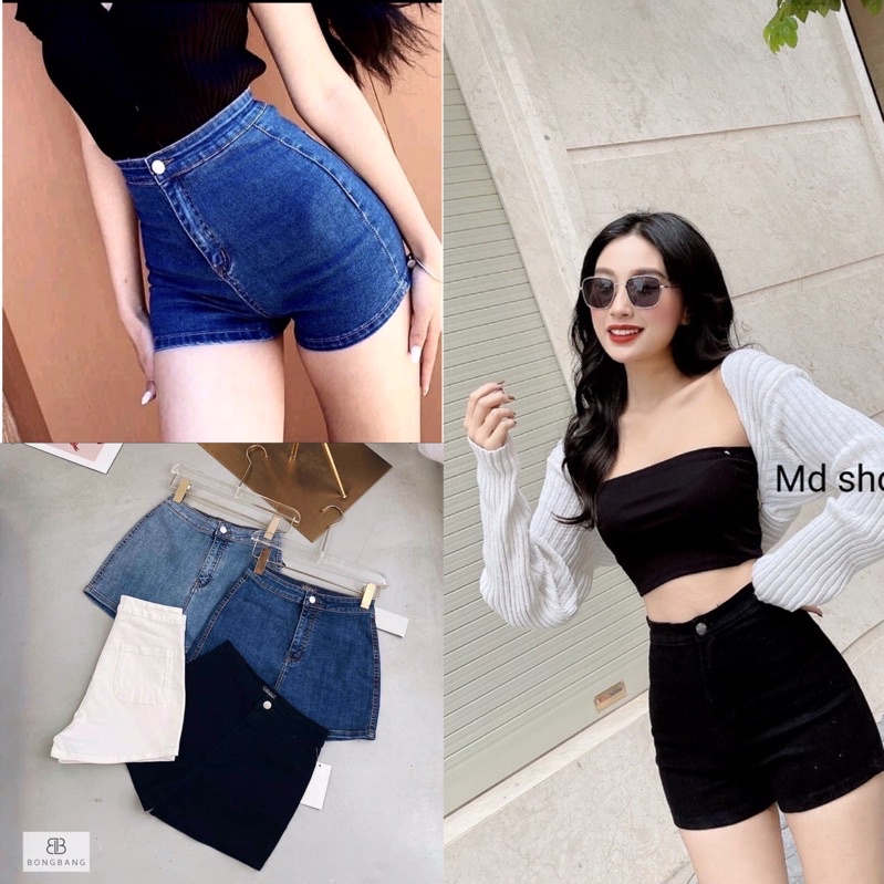quần short nữ lưng cao chất jean co dãn siêu hack dáng