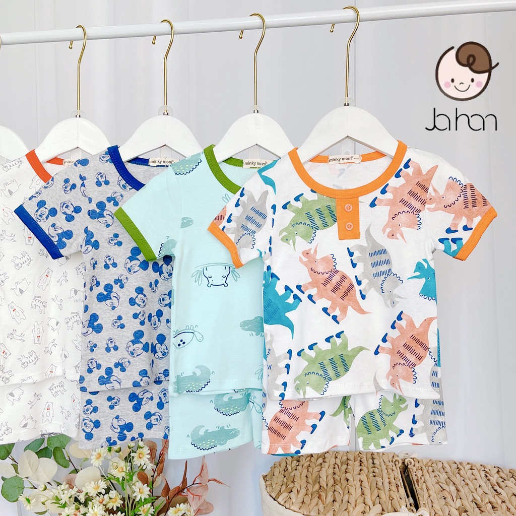 [MÀU NGẪU NHIÊN] Combo 4Bộ Cộc Tay Cho Bé Trai, Bé Gái Minky Mom Vải Cotton Borip Động Vật, Đồ Bộ Cho Bé Mặc Nhà MKM2212
