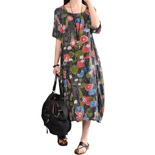 Đầm maxi ZANZEA tay ngắn in họa tiết thời trang cổ điển cho nữ