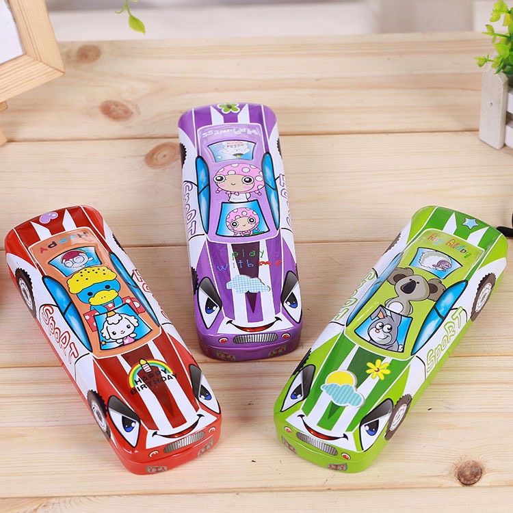 Hộp đựng bút hình ô tô 2 ngăn bằng kim loại cho bé đồ dùng học tập